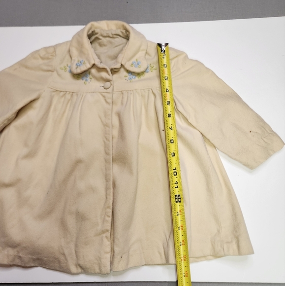 Vintage 1960s Beige Velvet Floral Embroidered Jacket Coat 60s Cottagecore mcm - Picture 7 of 9